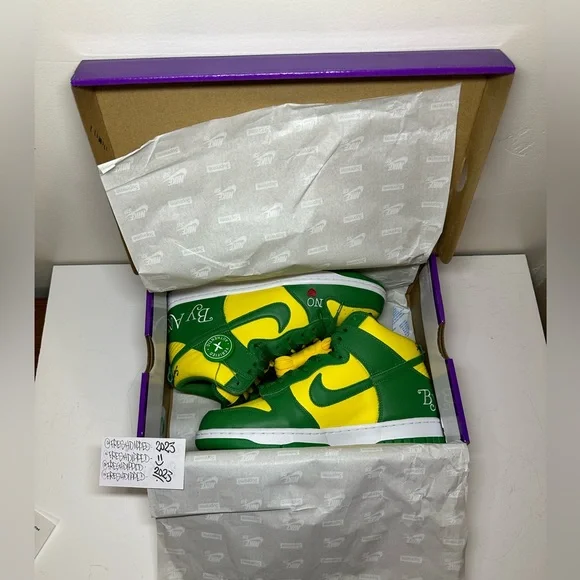 NWT 2022 SUPREME x NIKE SB DUNK HIGH “BY ANY MEANS NECESSARY” BRAZIL MENS SZ 10